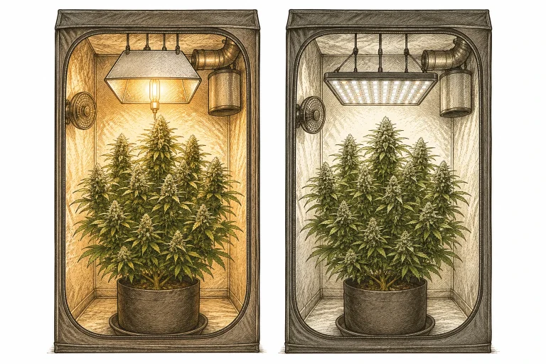 NDL vs LED beim Cannabis Grow – Ertragsvergleich im Growzelt