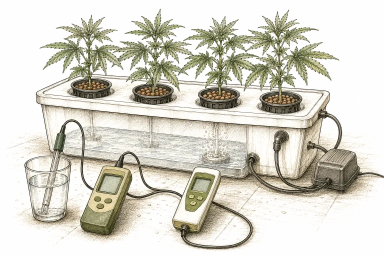 Hydroponik Setup Cannabis pH EC Messgerät