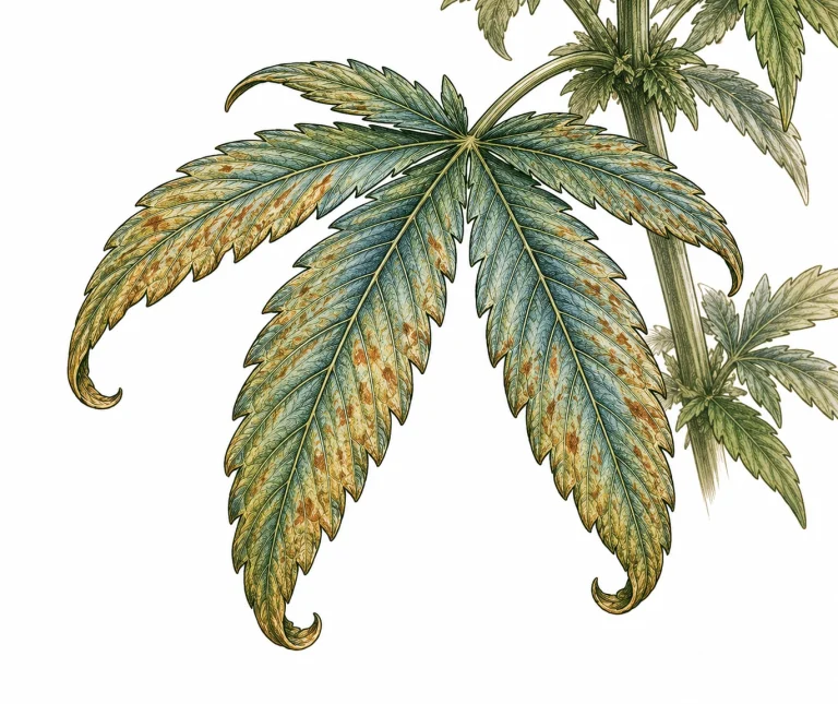 Copper deficiency in cannabis – blue-green discoloration and bronze spots