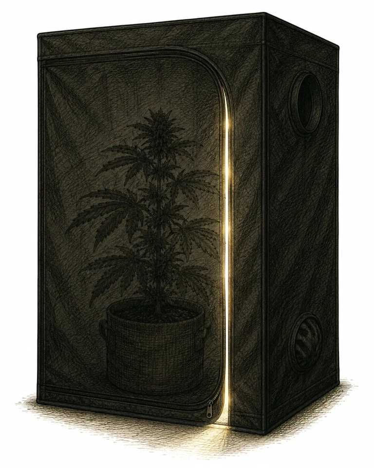 Light leak at a grow tent door during the dark period disrupts the light cycle