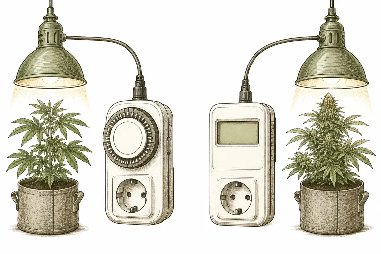 Mechanical and digital timer for cannabis grow light cycles side by side