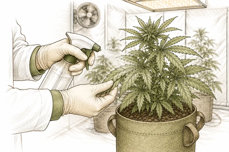 Backpulver-Lösung gegen Mehltau auf Cannabis-Blätter sprühen