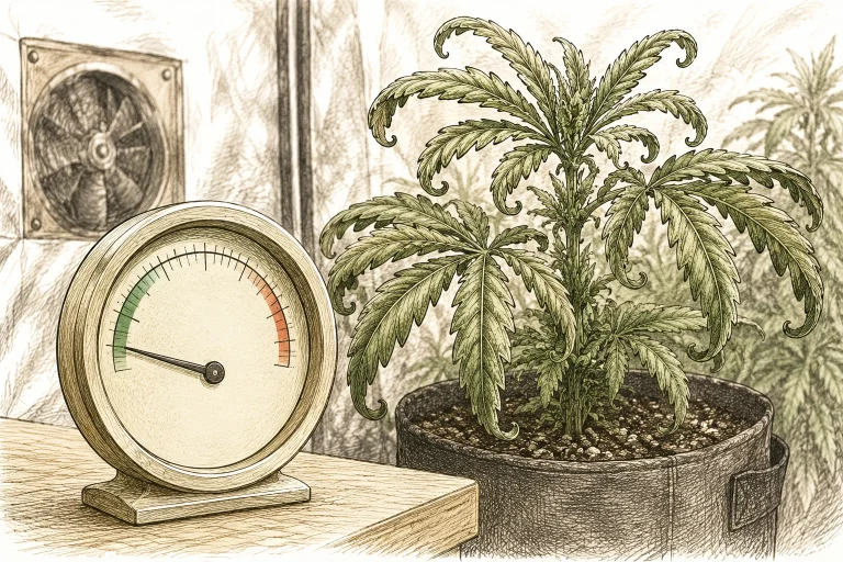 Niedrige Luftfeuchtigkeit Hygrometer Cannabis Blattrollen