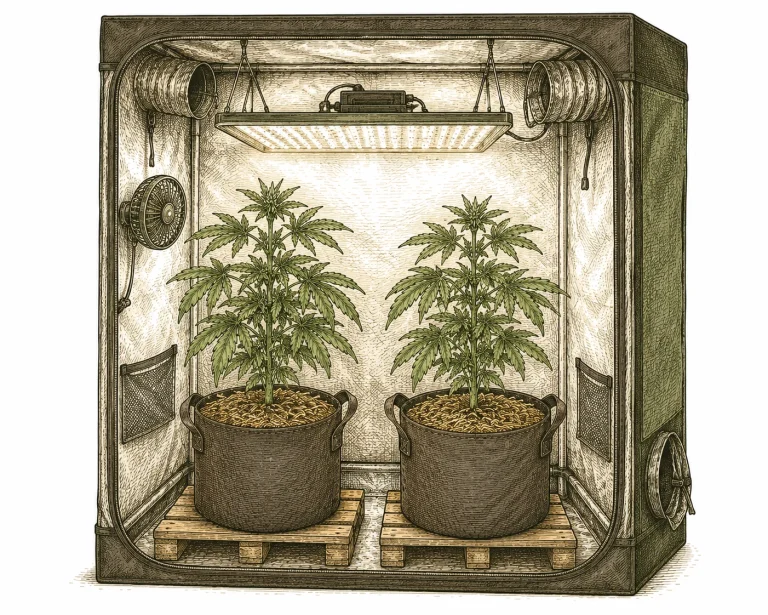 Indoor Growzelt mit organischem Cannabis Anbau Setup