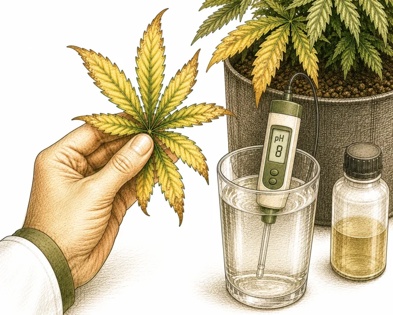 pH lockout in cannabis with yellowing leaves