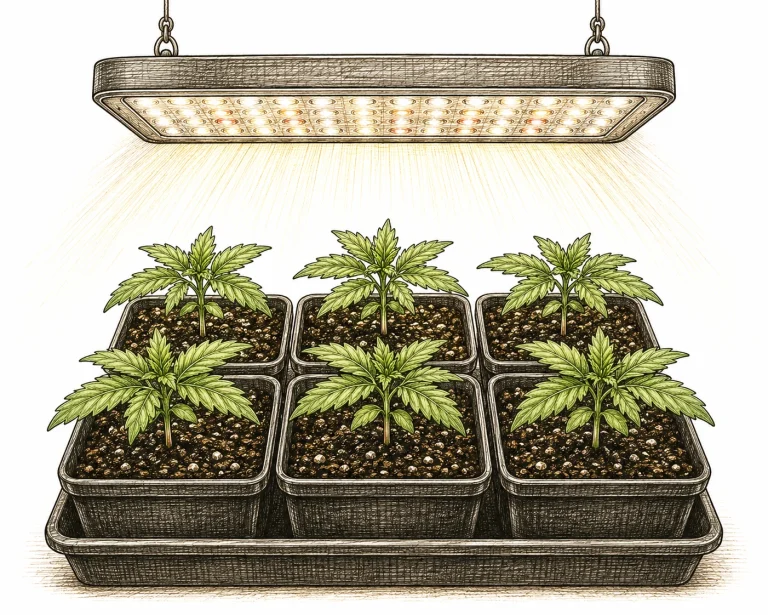 Cannabis Sämlinge gesund kompakt optimale Growlampe