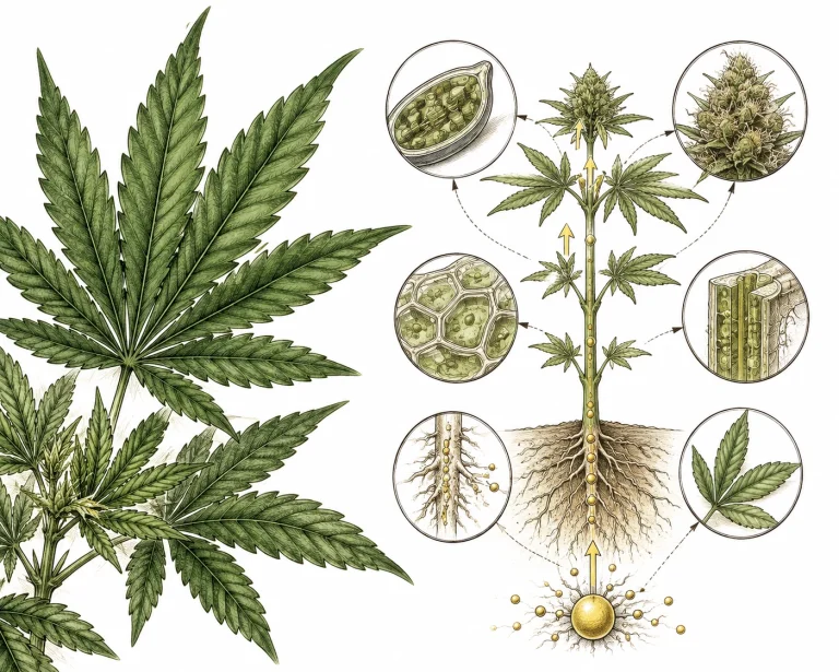 Schwefelmangel Cannabis gesunde Blätter Schwefel-Funktion Schema