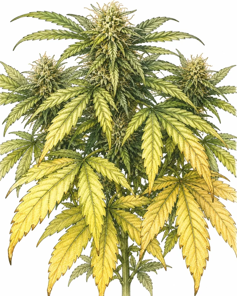 Stickstoffmangel Cannabis Blüte gleichmäßiges Vergilben