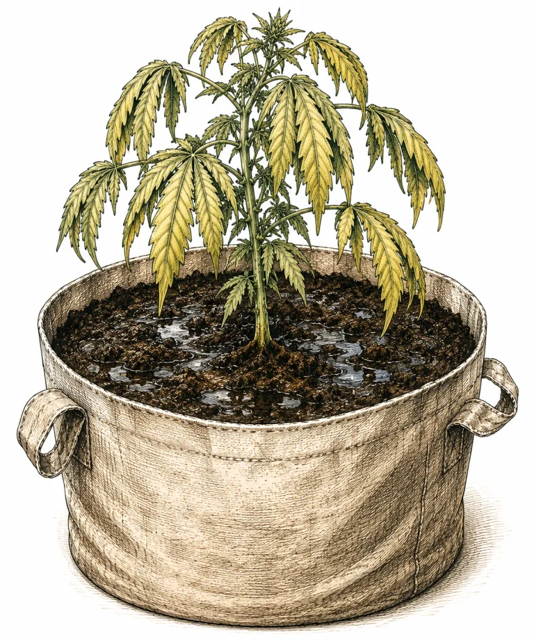 Cannabis overwatering caused by a pot that is too big
