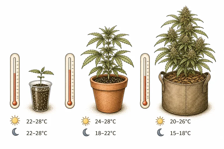 Cannabis Temperaturbereiche je Wachstumsphase: Keimung, Vegetation, Blüte