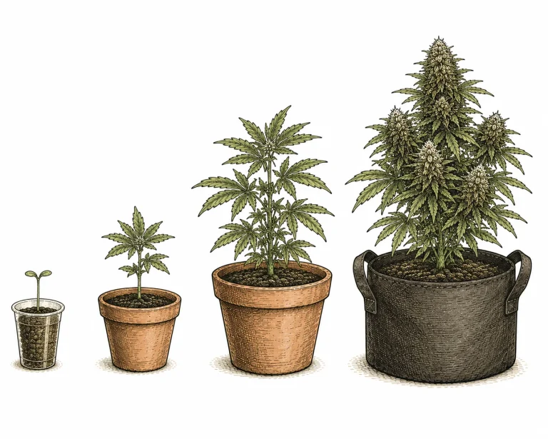 Cannabis pot sizes by growth stage compared