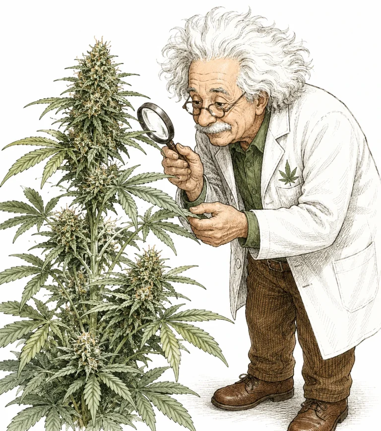 Weiße Fliege Cannabis in der Blütephase – Inspektion mit Lupe