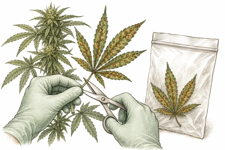 Anthracnose Cannabis befallene Blätter mit desinfizierter Schere entfernen