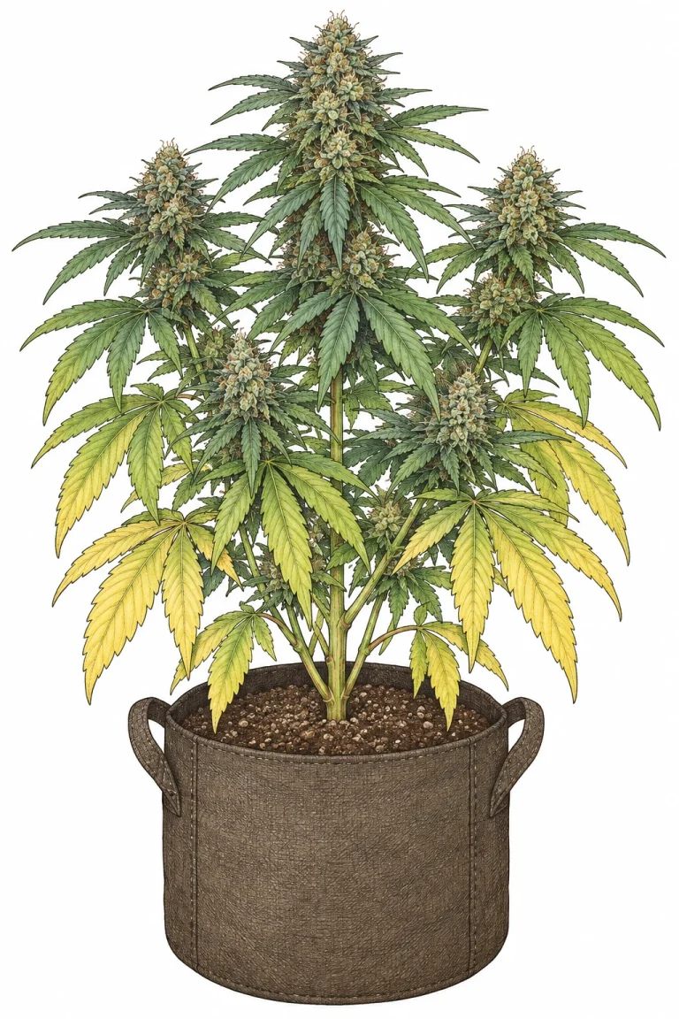 Cannabis Blätter hellgrün in der Blütephase