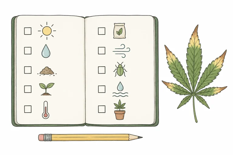 Cannabis yellow leaf tips diagnosis checklist notebook