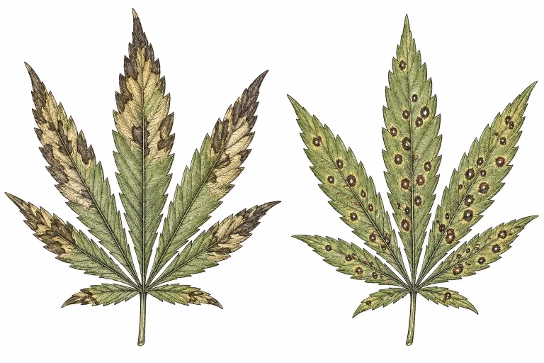 Cannabis calcium excess compared with calcium deficiency, showing the differences