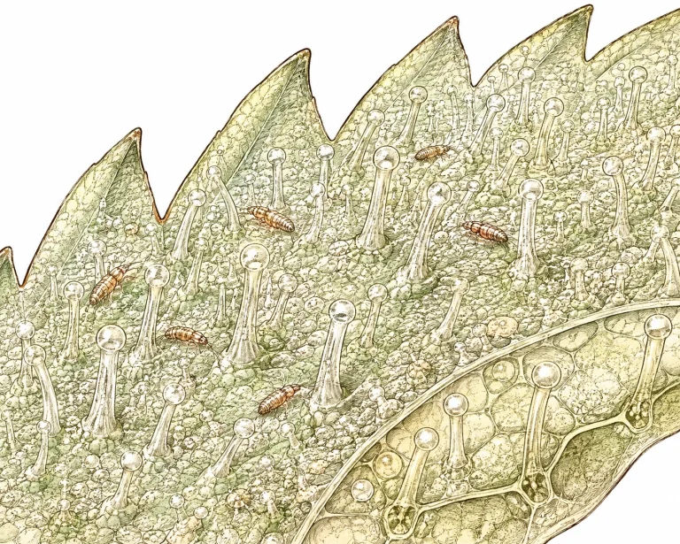 Hanf-Rostmilbe (Aculops cannabicola) unter dem Mikroskop, oft mit Breitmilben verwechselt