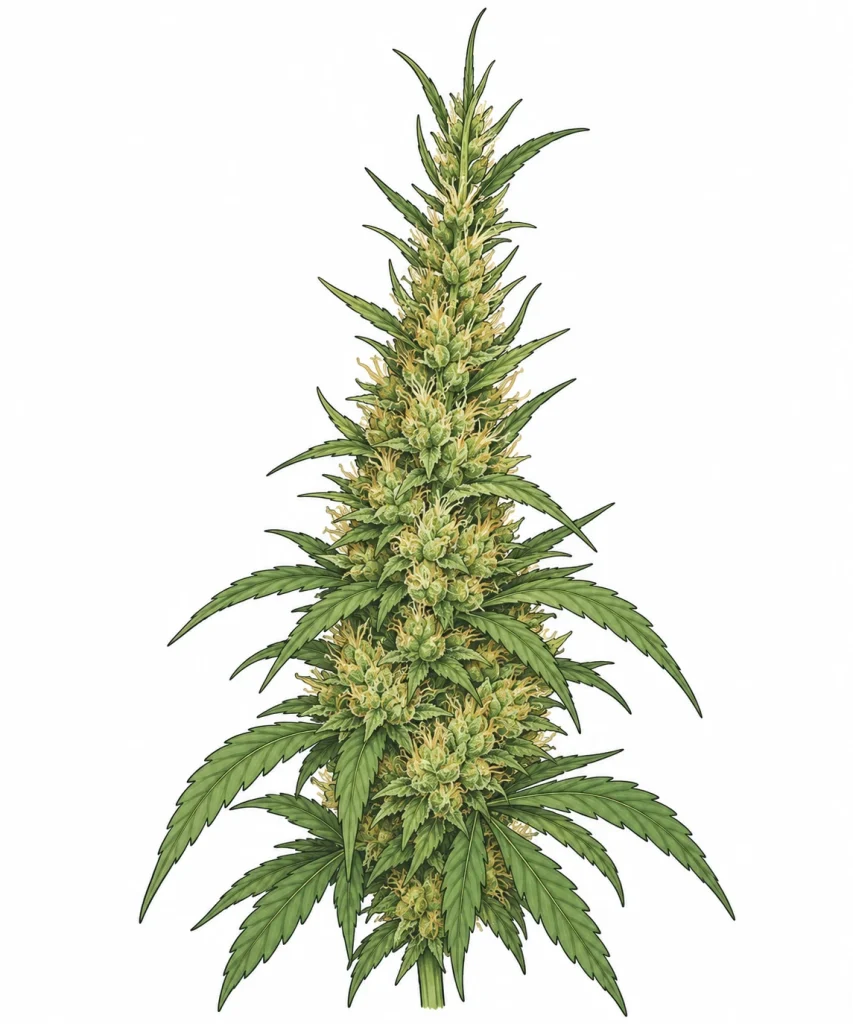 Foxtailing cannabis bud with tower-like calyx spikes next to a normal, dense bud for comparison