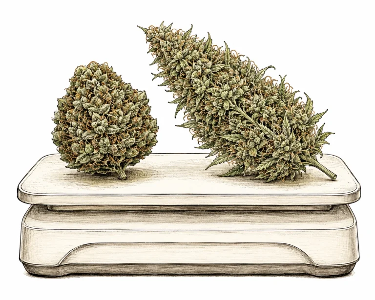 Cannabis foxtailing: dried buds compared on a scale