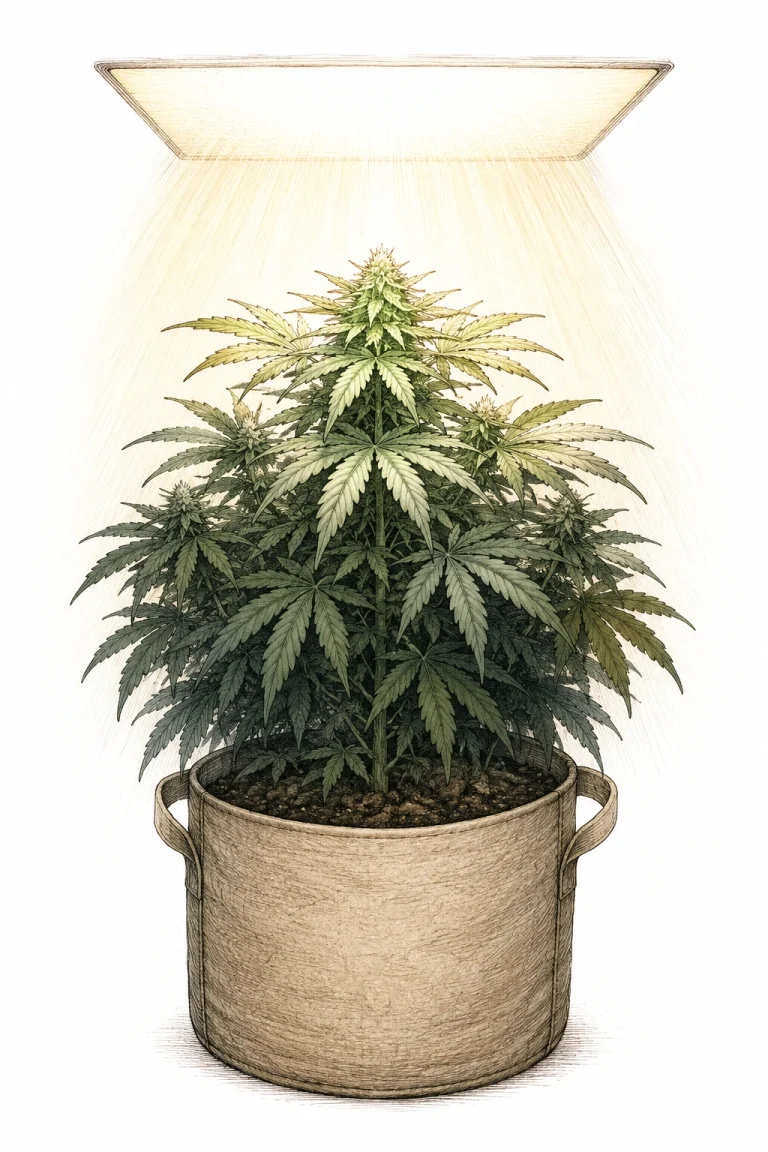 Cannabis popcorn buds diagram of LED grow light distribution