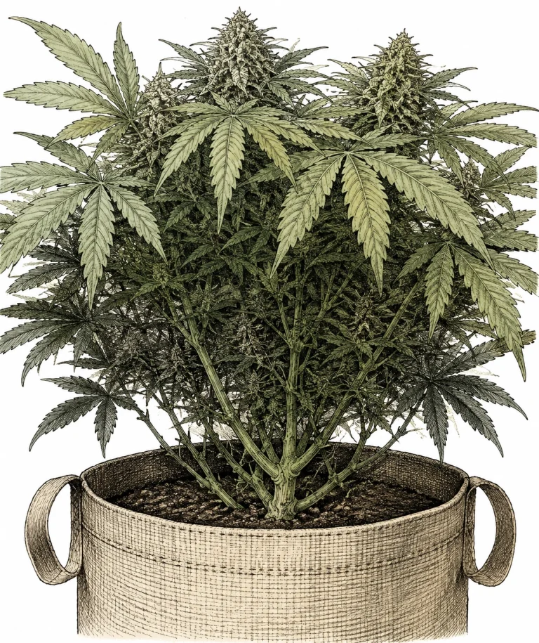 Cannabis popcorn buds on shaded lower branches with little light