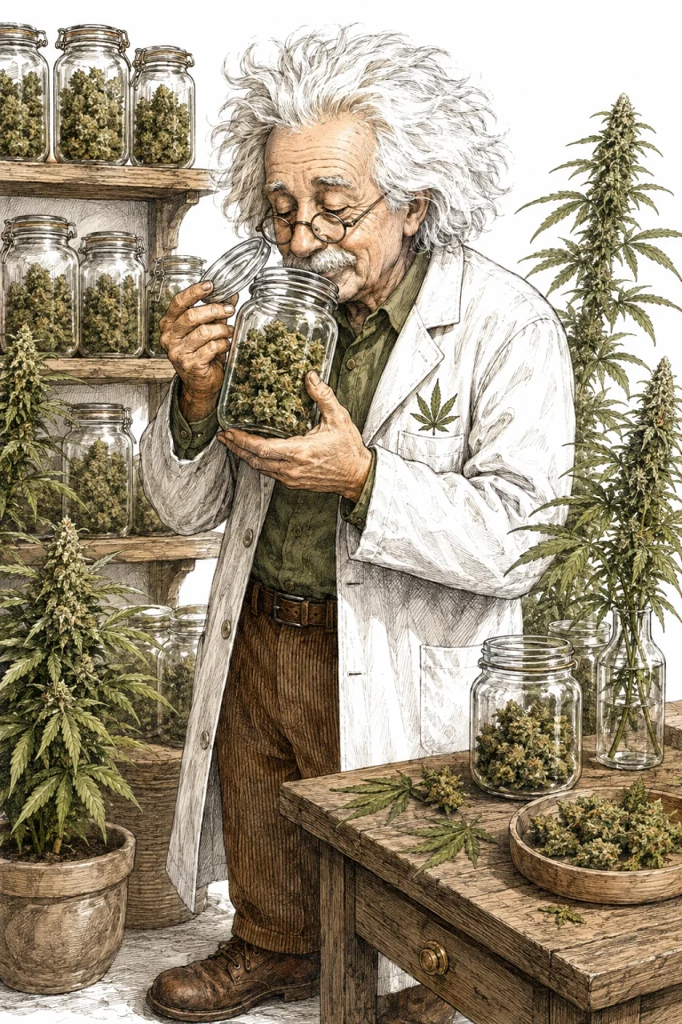 Cannabis riecht nach Heu Grower riecht am Curing-Glas