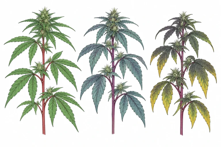 Cannabis rote Stiele drei Ursachen im Vergleich Genetik Kälte Phosphor