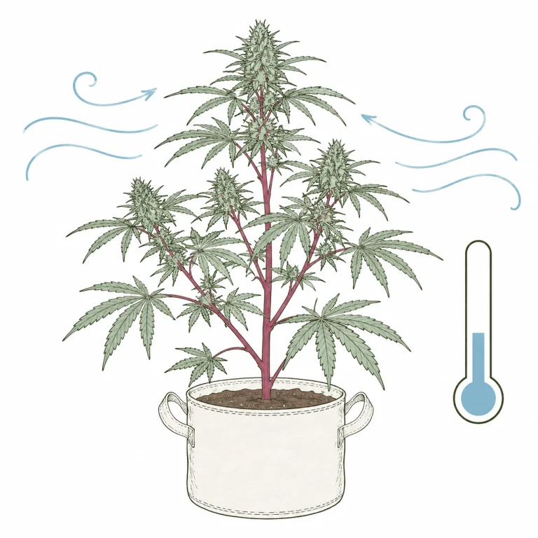 Cannabis rote Stiele durch Kältestress im kühlen Grow-Raum