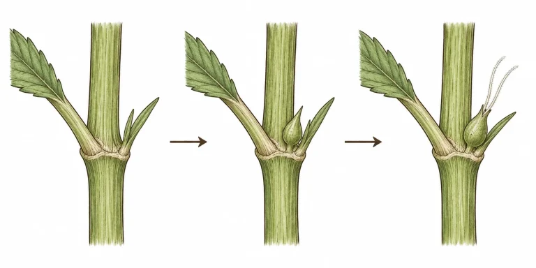 Timeline of a cannabis node from a bare node to a visible pre-flower with pistils