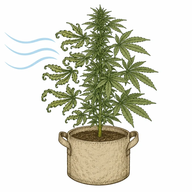 Cannabis wind stress from drafts on the leaf edges