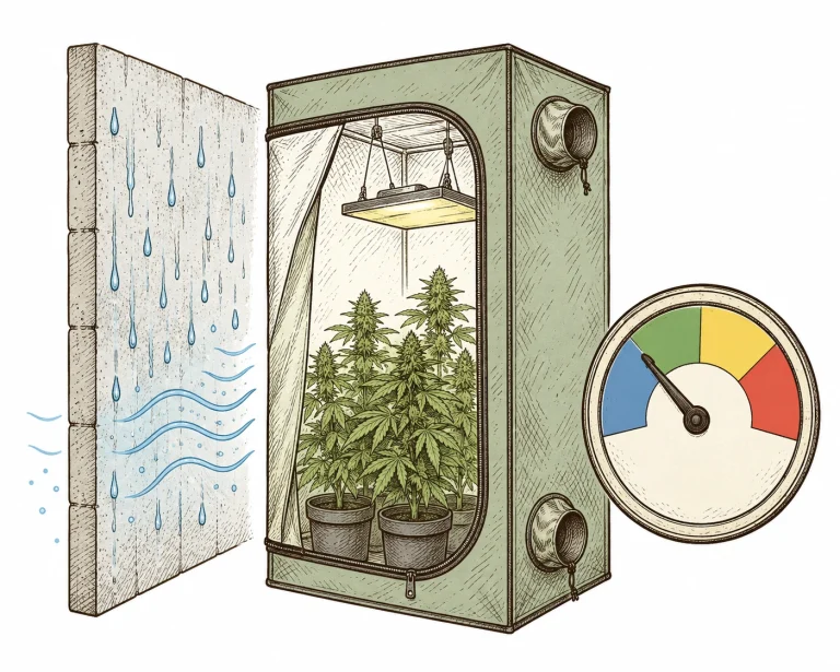 Cannabis grow tent in a basement with cold drafts in winter