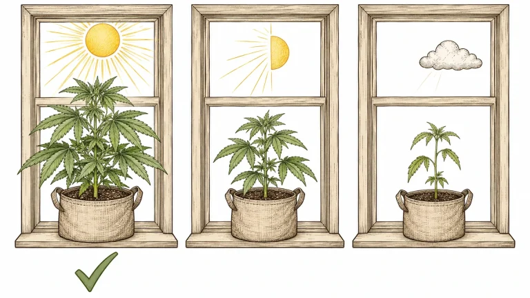 Comparison of three windows with different amounts of sunlight and their effect on cannabis plants