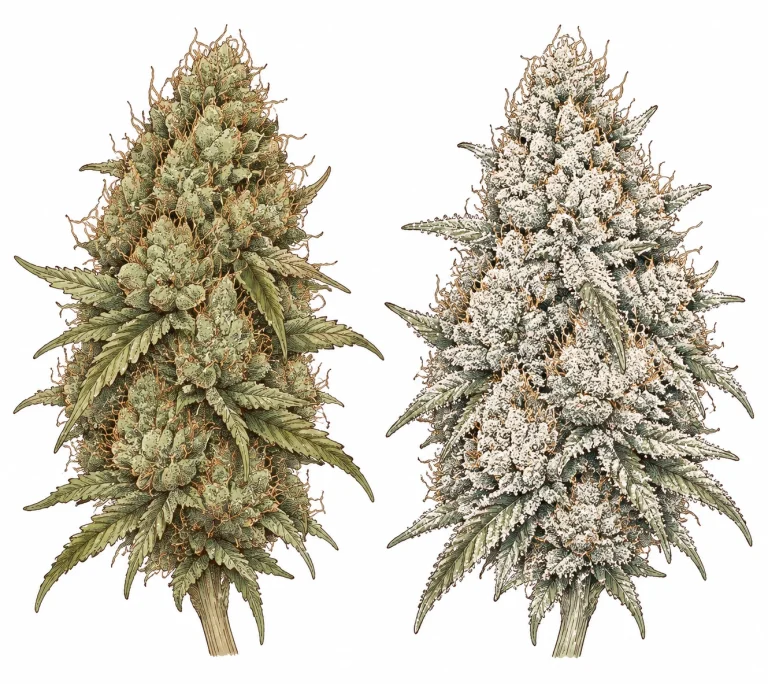 HLVd Cannabis Trichome Vergleich sparsame vs dichte Bedeckung