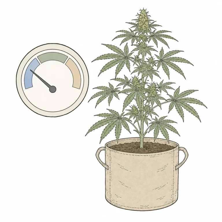 Kältestress bei Cannabis: Thermometer im Growroom zeigt niedrige Temperatur