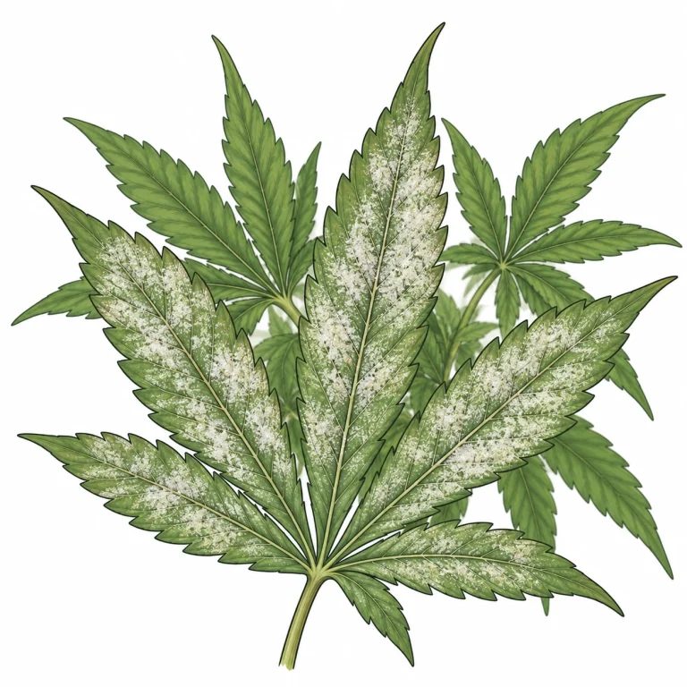 Mehltau Cannabis weißer Belag auf Blattoberseite