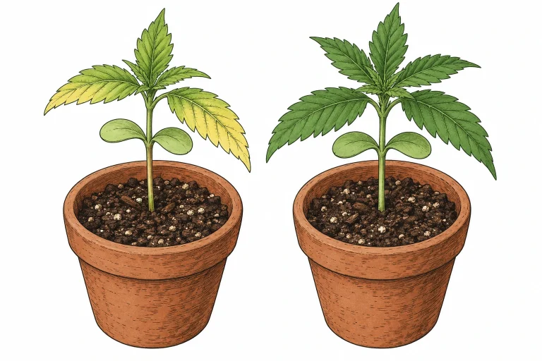 Cannabis Sämling Probleme Nährstoffmangel gelbe untere Blätter