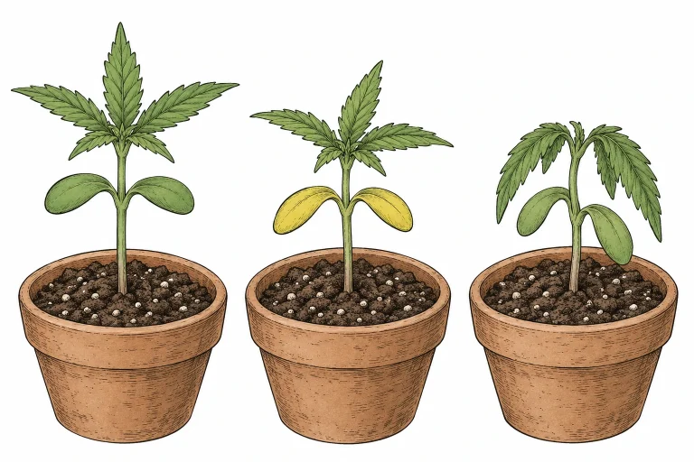 Cannabis Sämling Probleme Vergleich gesund vs gelbe Kotyledonen