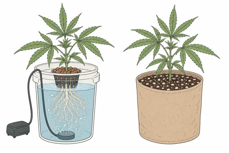 Low root oxygen comparison: DWC hydroponics vs. soil pot with perlite