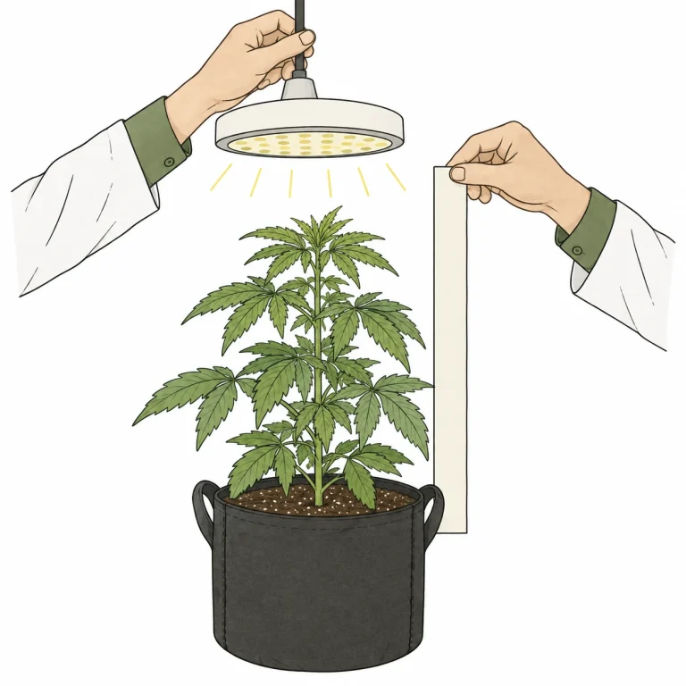 Fixing cannabis light burn by measuring the LED light distance with a tape measure