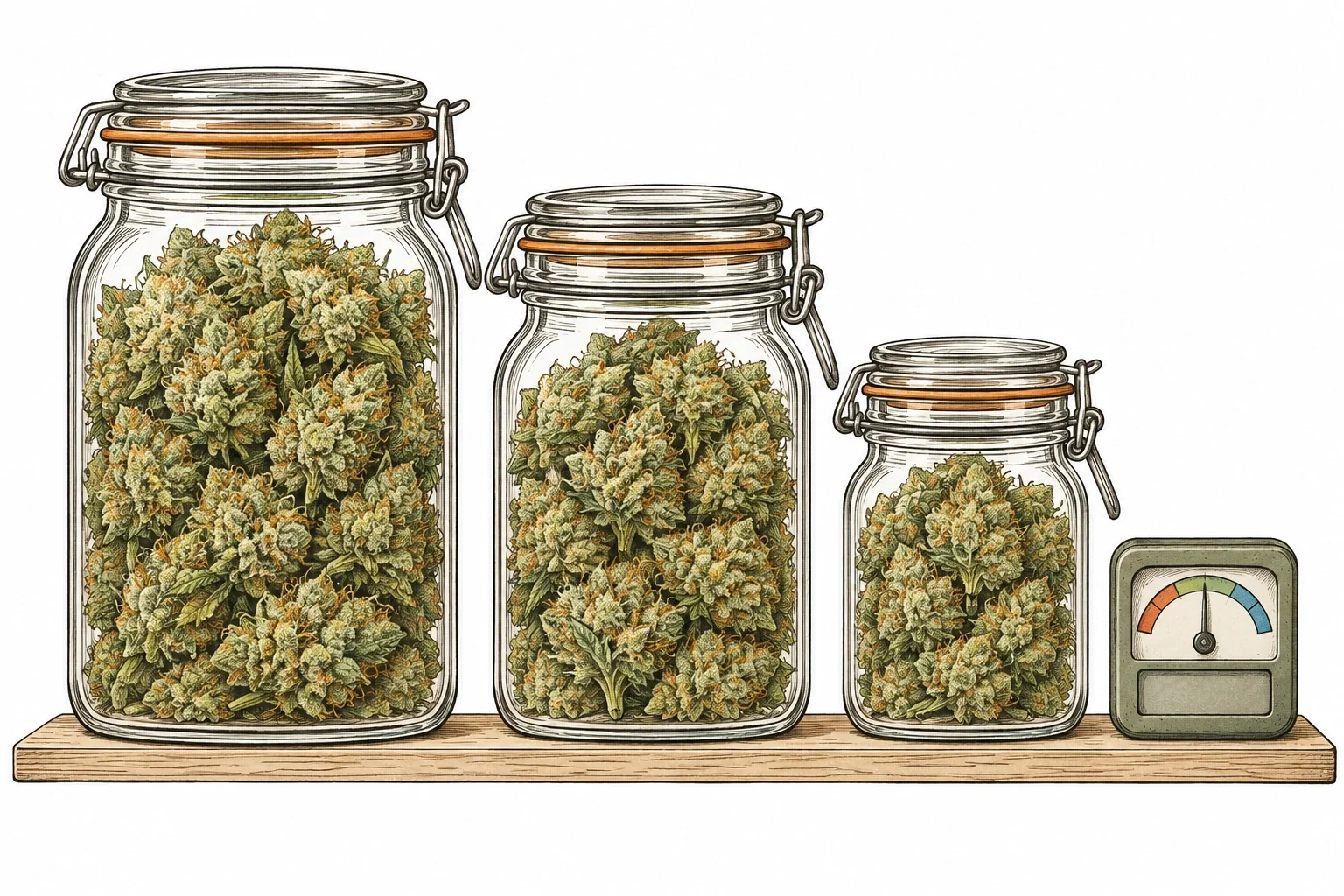 Cannabis Weckgläser Curing Regal Hygrometer