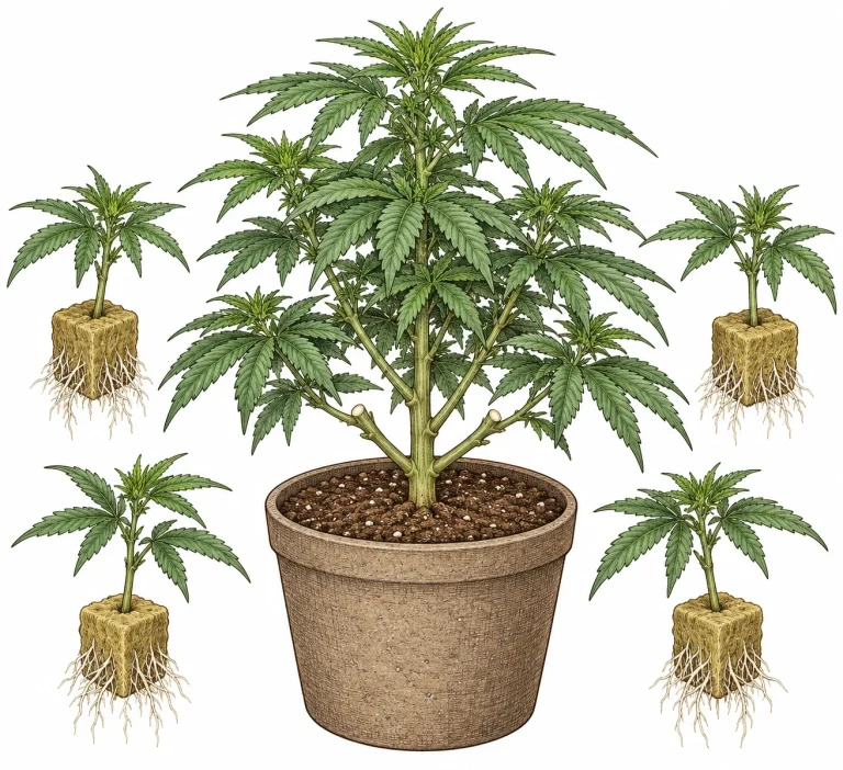 Mother plant with several rooted clones for plant propagation