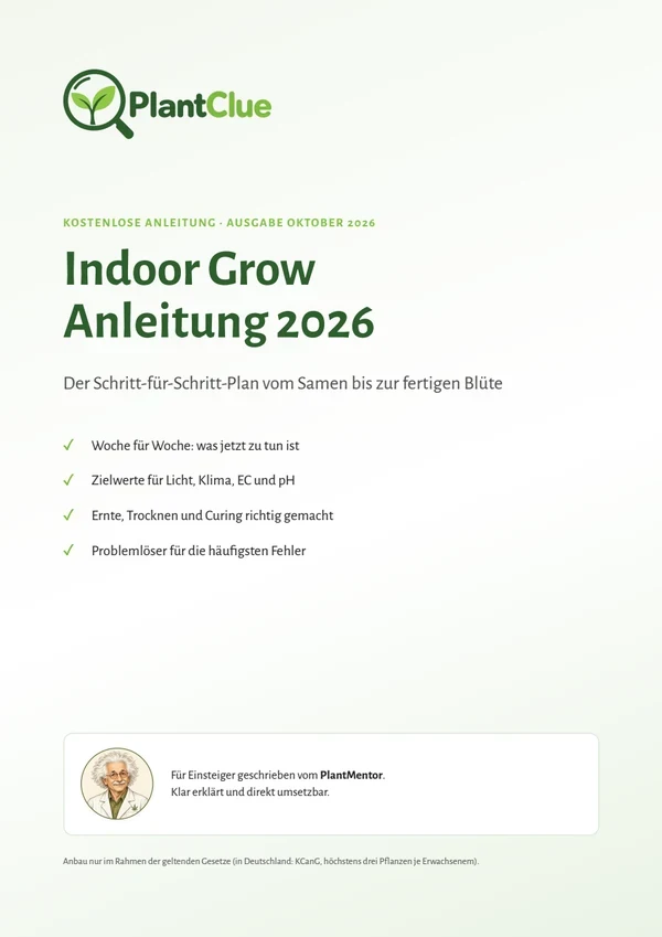 Titelseite der kostenlosen Indoor Grow Anleitung 2026 als PDF