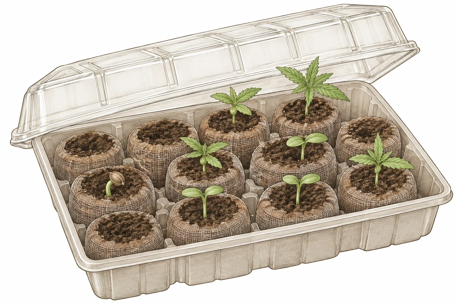 Keimmethode Jiffy Würfel Cannabis Keimlinge Anzuchtschale