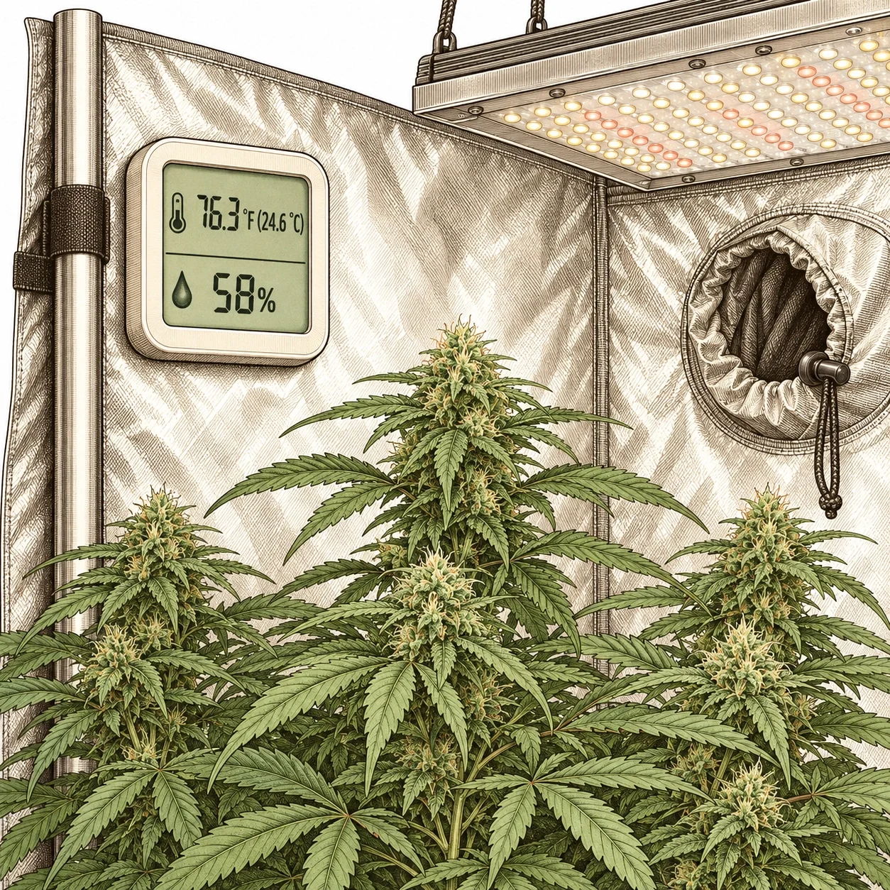 Digital thermo-hygrometer in a cannabis grow tent