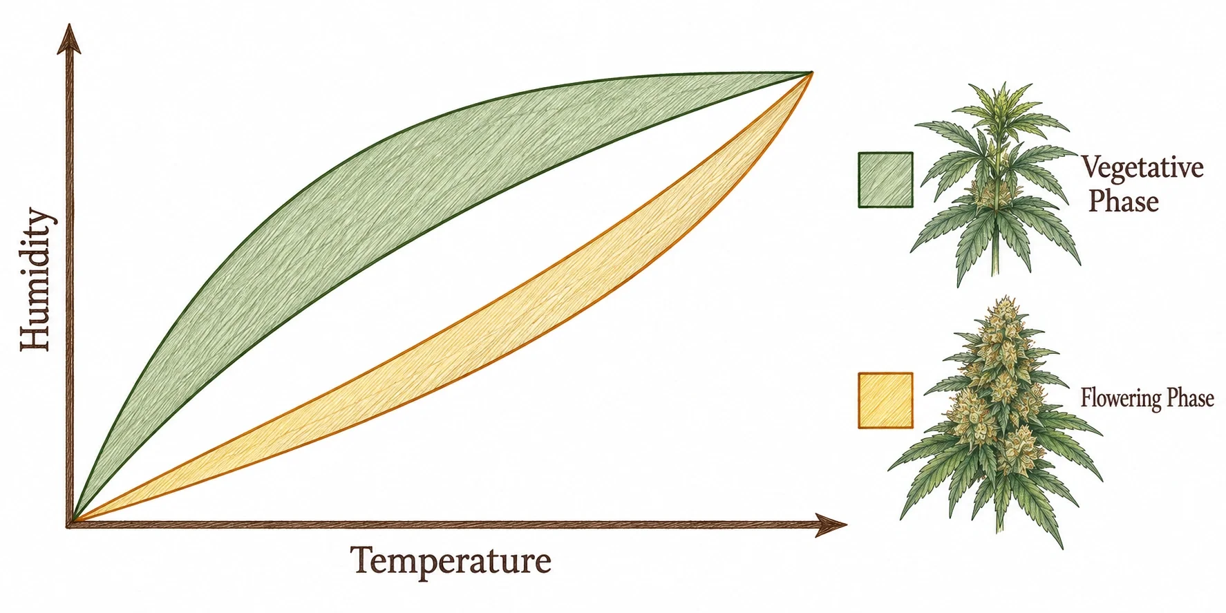 VPD target zones for the cannabis vegetative and flowering stages
